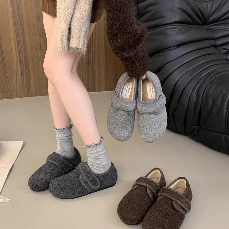 Fashion Soft Felt Loafers for Women's Winter Warmth, Plush PU, Women's Brand Design, Buckle Strap   Shoes for Women  Women Shoes