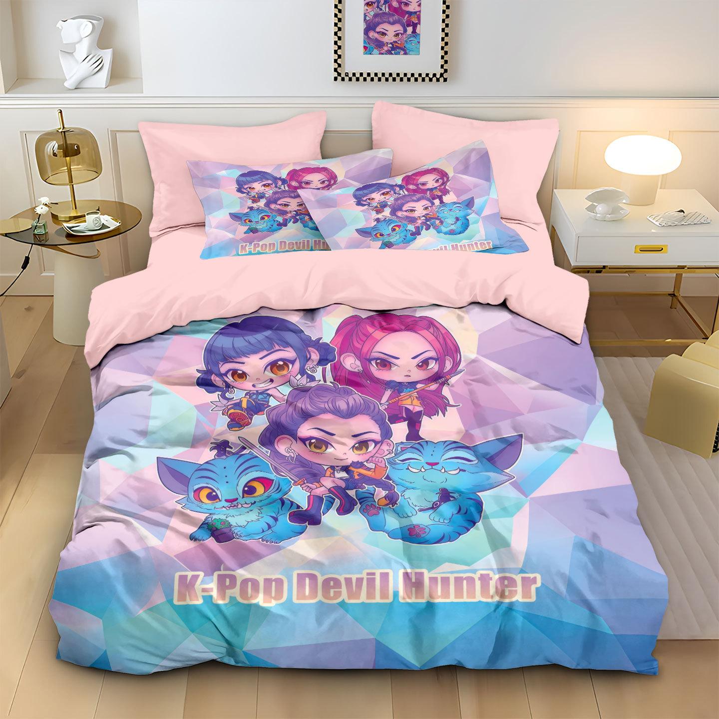 

Kpop Demon Hunters Huntrix Bedding Set Single Twin Full Queen King Size Bed Set Adult Bedroom Duvetcover Sets Anime Bed Sheet 200x200cm