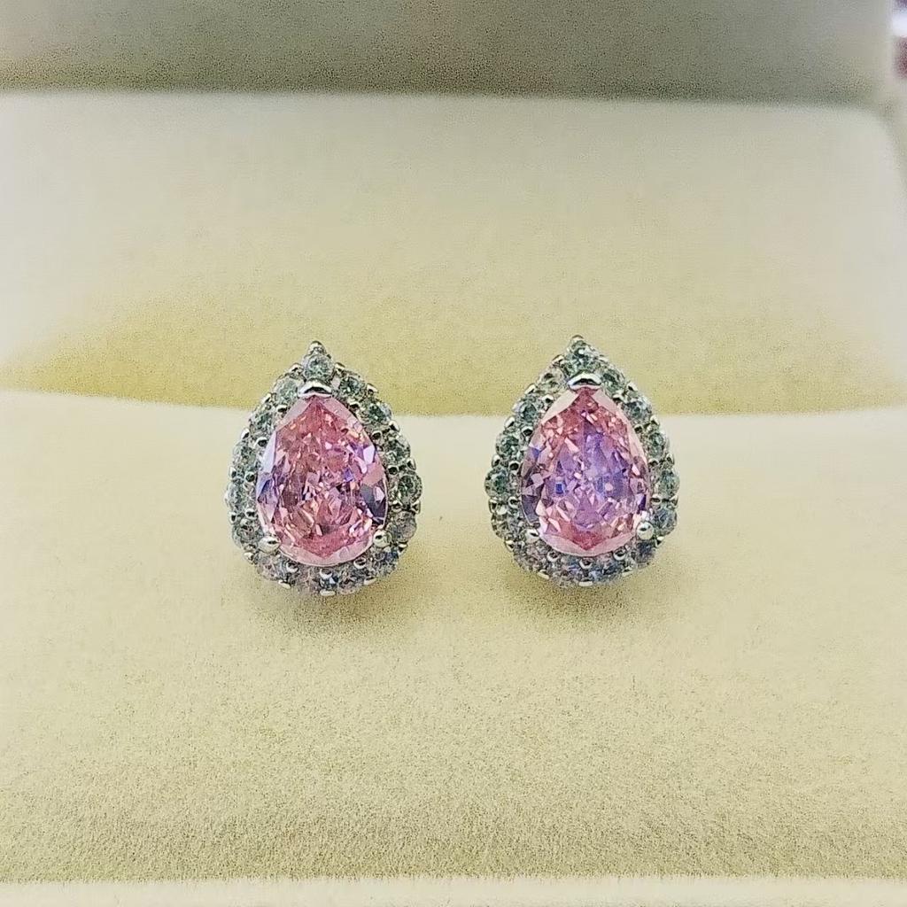 Earrings, Water Drop-shaped Zircon Stud Earrings, Women's Light Luxury High-end Zircon Stud Earrings, Versatile Colored Treasure Earrings.