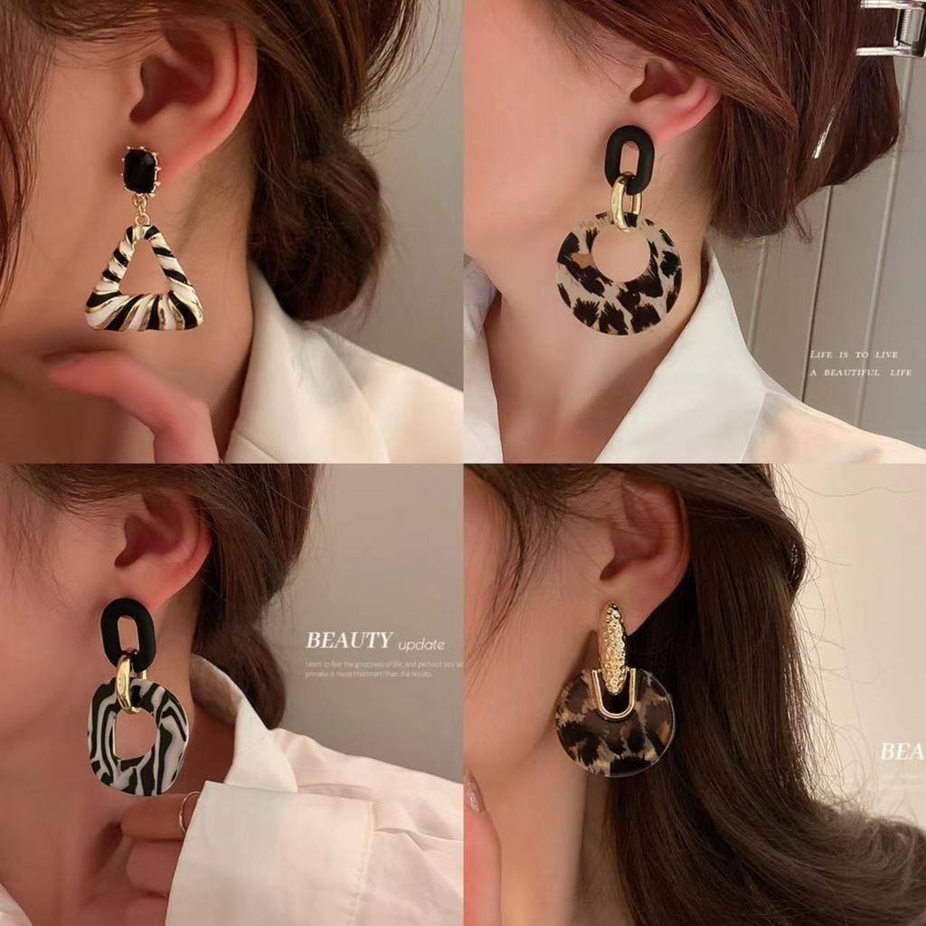 Real Gold Electroplated Silver Needle Leopard Print Star Circle Earrings European and American Trend Design Earrings Temperament Atmosphere Earrings