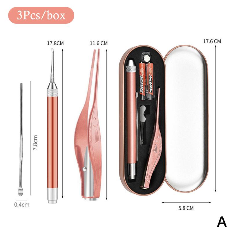 Ear Cleaning Kit With Led Light Ear Wax Removal Kit For Kids And Adults Earwax Spoon Digger & Tweezers Ear Cleaning Tool Set A