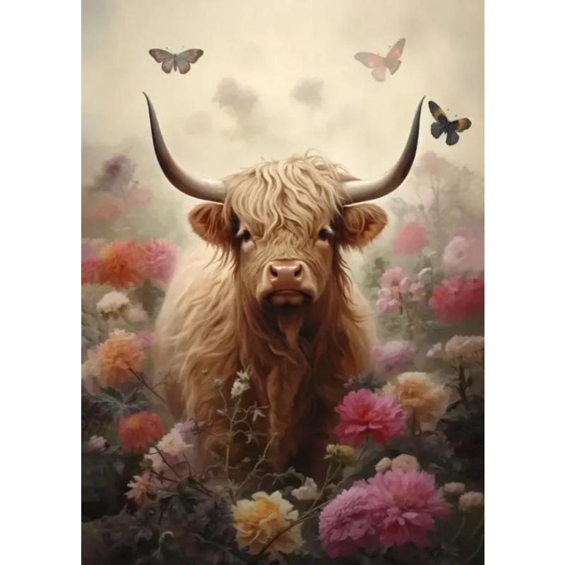 Scottish Highland Cow Wild Animal Nordic Nature Landscape Poster Canvas Painting Wall Art Pictures for Room Home Farmhouse Decor