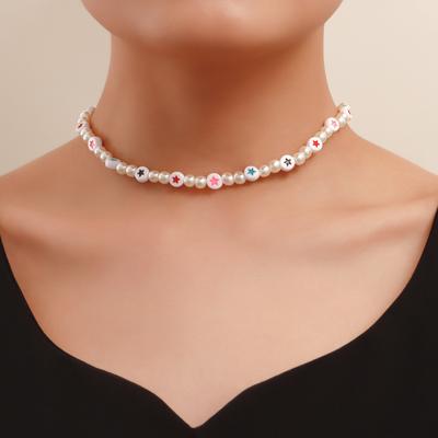 European and American Ethnic Style Color Five-pointed Star Love Hand-woven Beaded Imitation Pearl Necklace Choker