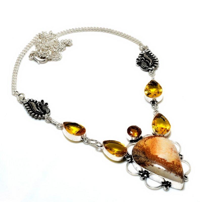 

Ожерелье с изображением яшмы и цитрина, 925 проба с посеребренным покрытием, 18 дюймов