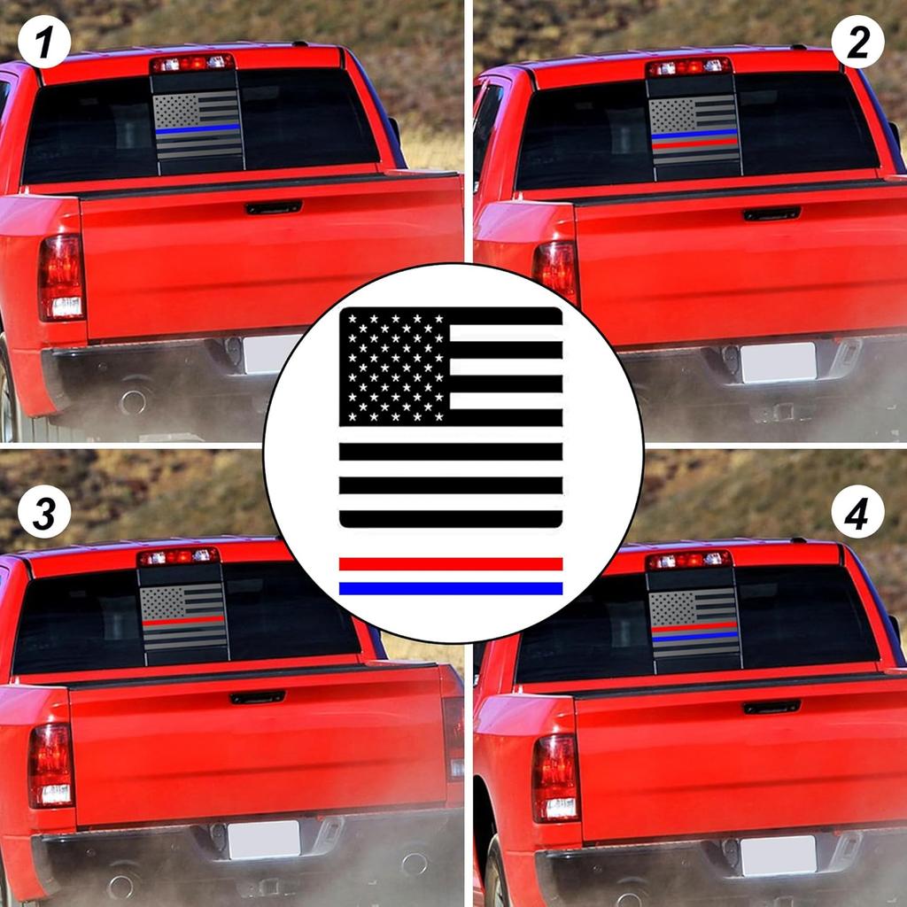 Rear Middle Window Decal Fits For Chevy Colorado GMC Canyon 2015-2025 Back Sliding Window Matte Black American USA Flag Sticker (Equipped With Red