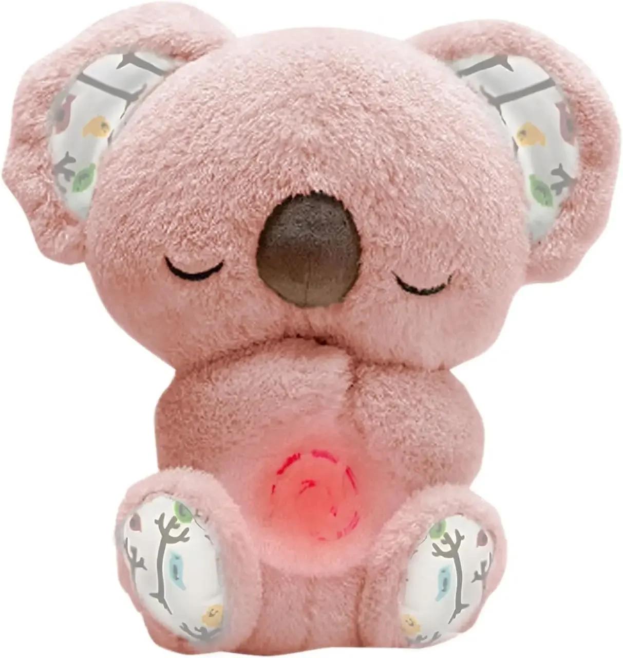 

Koala Plush Sleep Aid with Soft Glow Night Light Calming Music Breathing Stuffed Toy Simulated Breathing Bedtime Comfort Toys no batteries рожевий