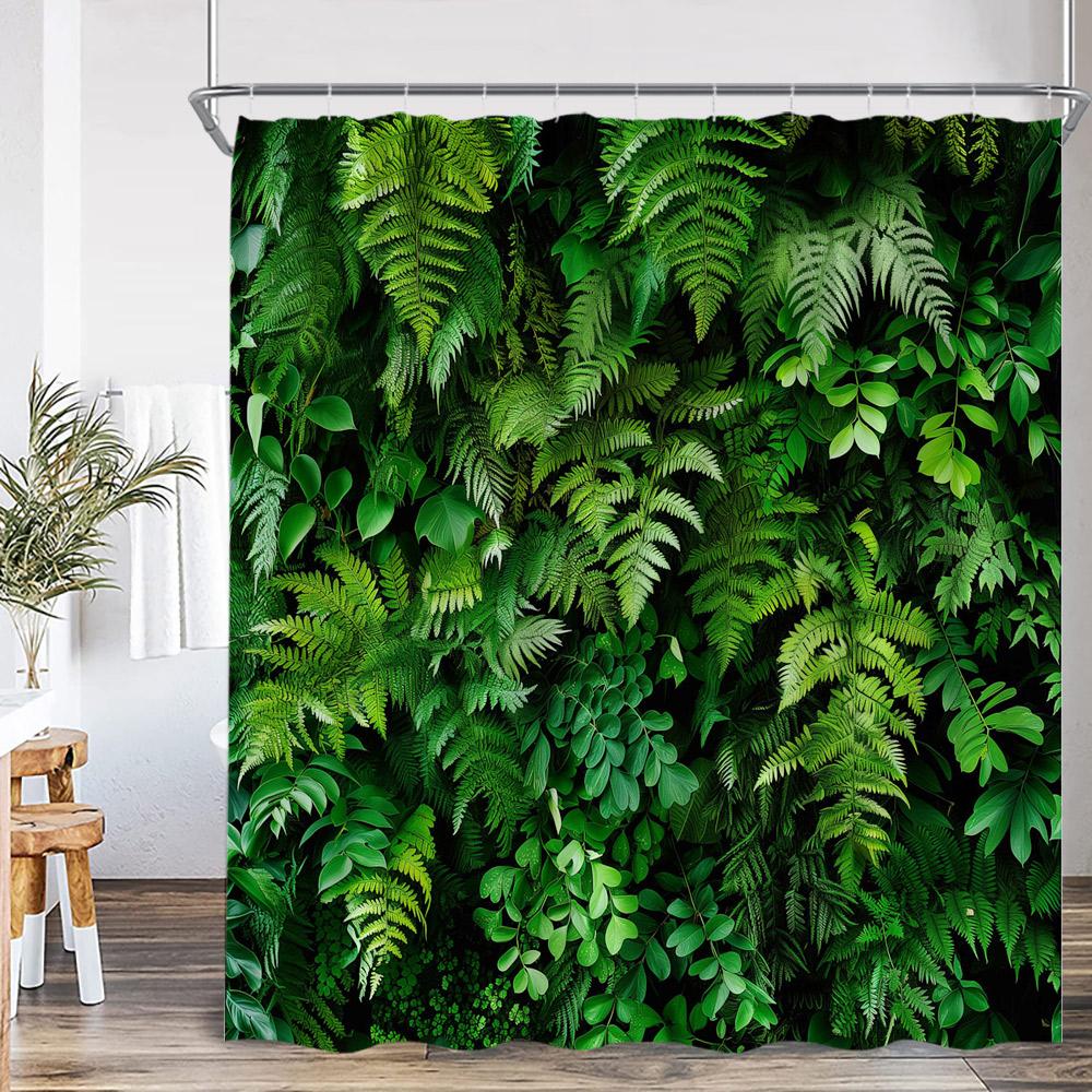Natürliche Landschaft Wasserfall Wald Duschvorhang Landschaft Grüne Blätter Pflanzen Badezimmer Dekor Polyester Duschvorhang für Zuhause