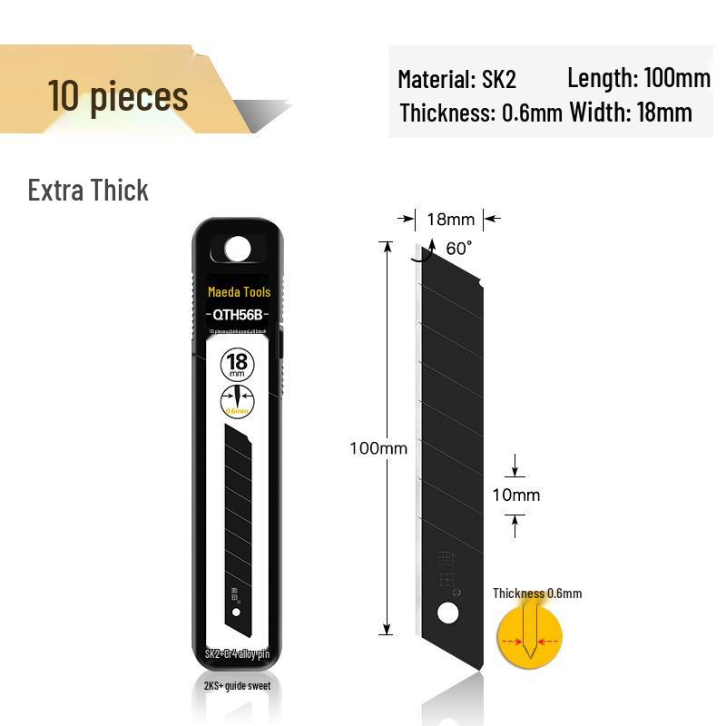 Maeda Schwerlast schwarzes Edelstahl-Utility-Messer: 6-in-1 Tapeten- und Paketmesser in Industriequalität