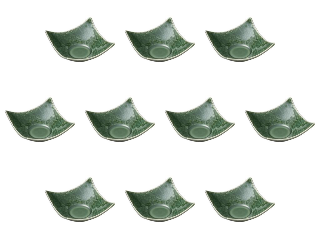Set of 10 Matcha Kneaded Square Small X X Setomonohonpo Delicacies Stone-Grain Bowls, [8.5 8.5 3.6 Cm]