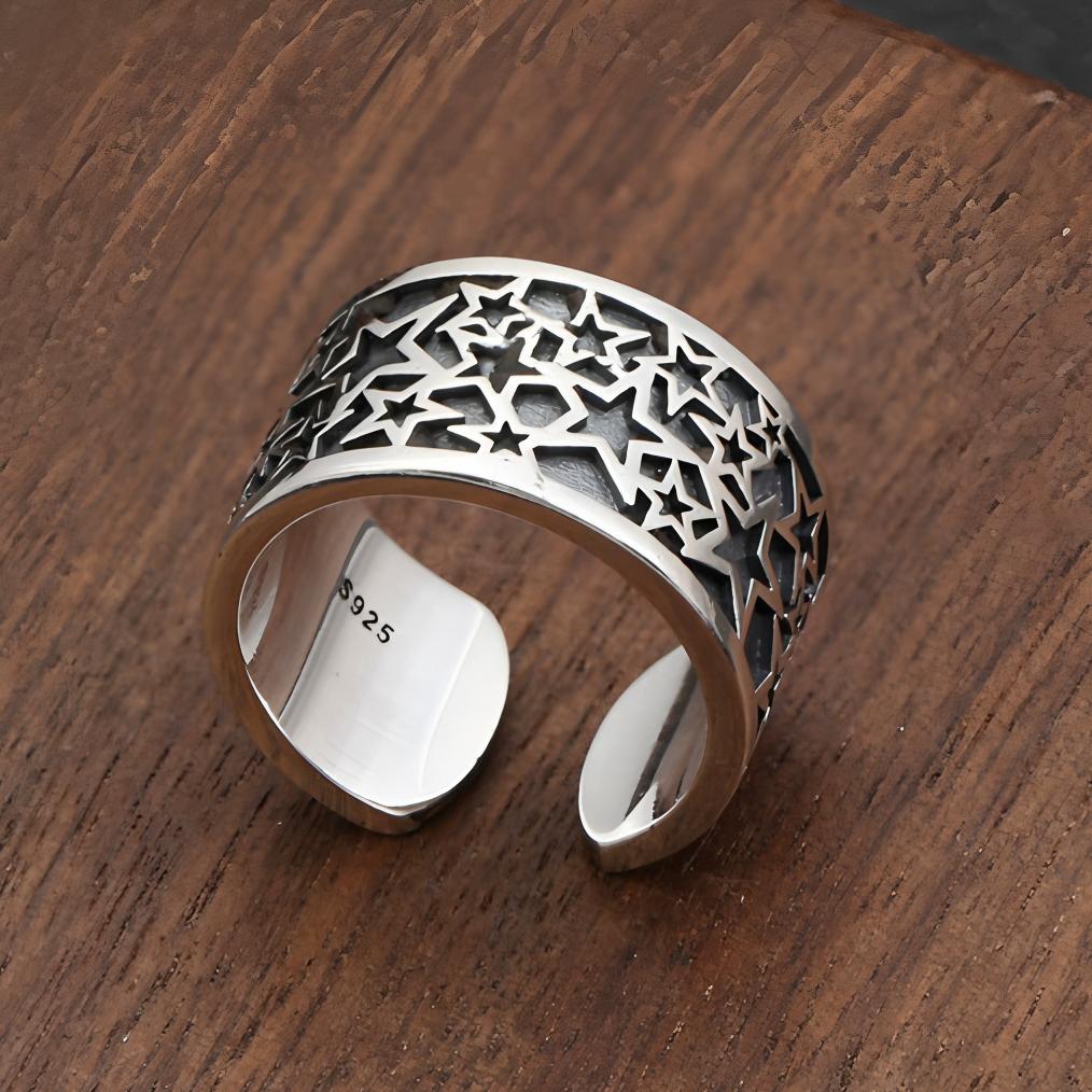 PANJBJ 925 Silver Frosting Geometry Ring for Women Wide Texture Versatile Handmade Ins Jewelry Gift