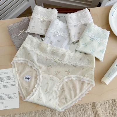 5278 #Snowflake Dot Lace Panties Women'S 10A Bacteriostatic Bottom Crotch Bow Printed Mid Waist Ultra Thin Women'S Briefs