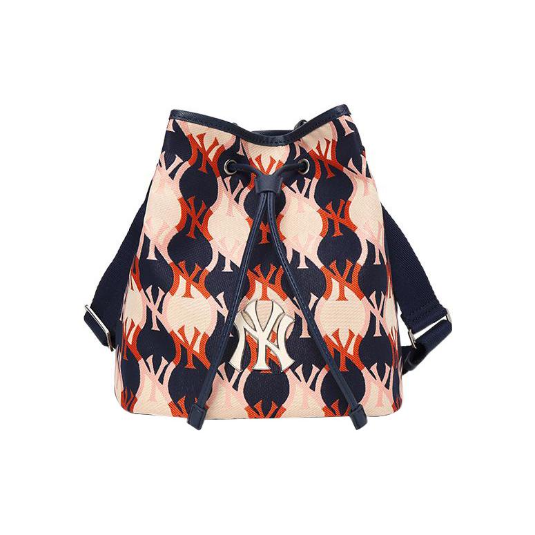 New MLB Monogram Collection Canvas Combo Bag Bucket Bag Handbag Shoulder Bag Crossbody Bag Regular Unisex Dark Marine Blue 3ABML012N