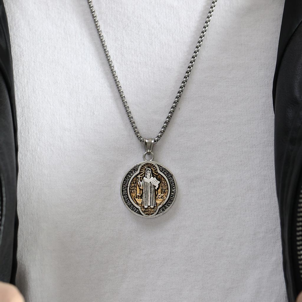 St.Benedict Exorzismus Edelstahl Zweiseitige Halsketten für Männer Zweiseitige Anhängerkette Kraftvolles Amulett Vintage Neu für Frauen Schmuck