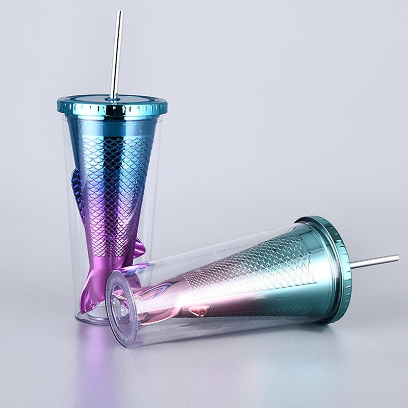 Electroplated Gradient Color 350ml 12oz Glitter Plastic Mermaid Tumbler Cup Merman Tumbler Cup Fishtail Fish Tail Tumbler Cup