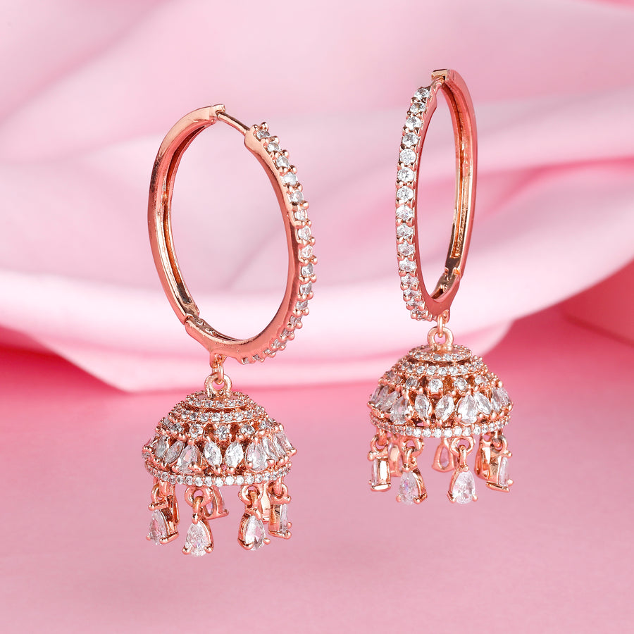 Charming Estele Jhumki Earrings for Women In Rose Gold Plated and CZ