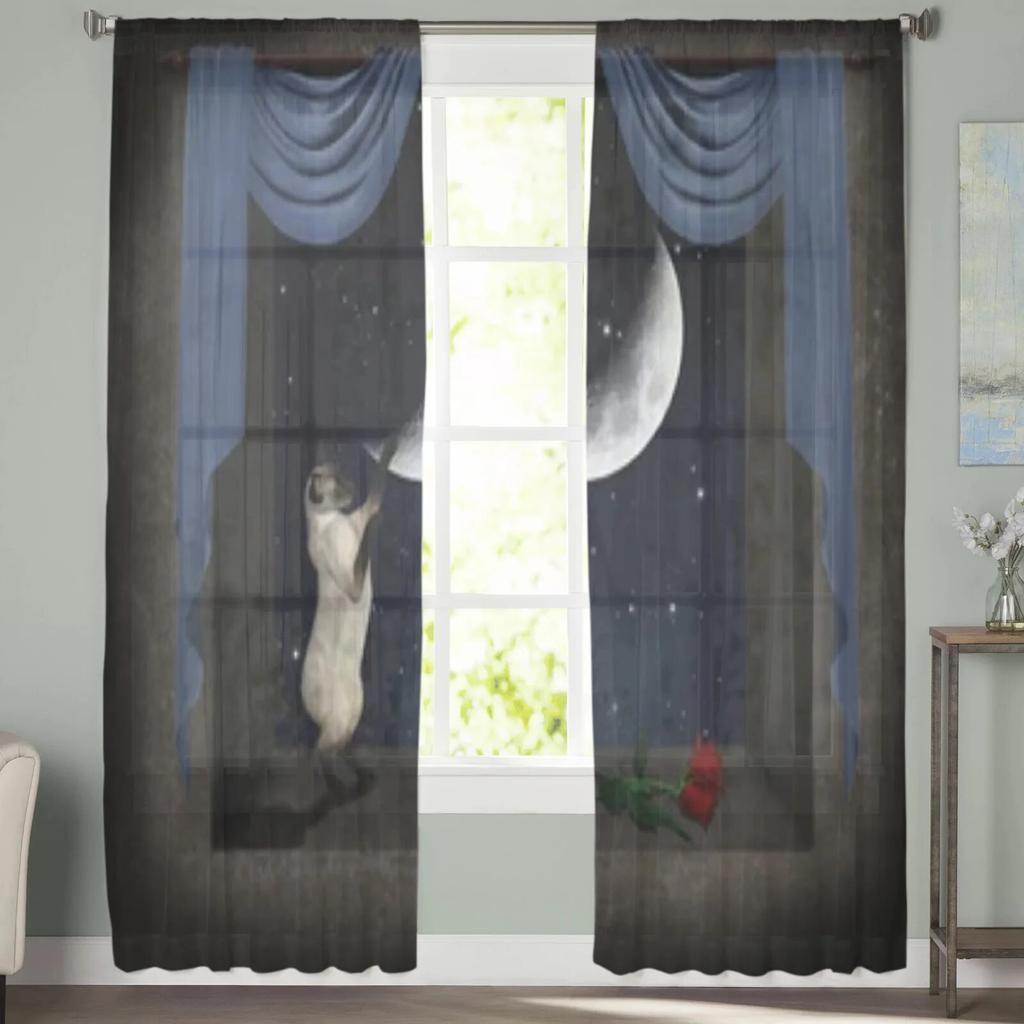 Cat Playing In A Window Sheer Curtains For Living Room Kids Bedroom Tulle Curtains Kitchen Window Treatment Drapes