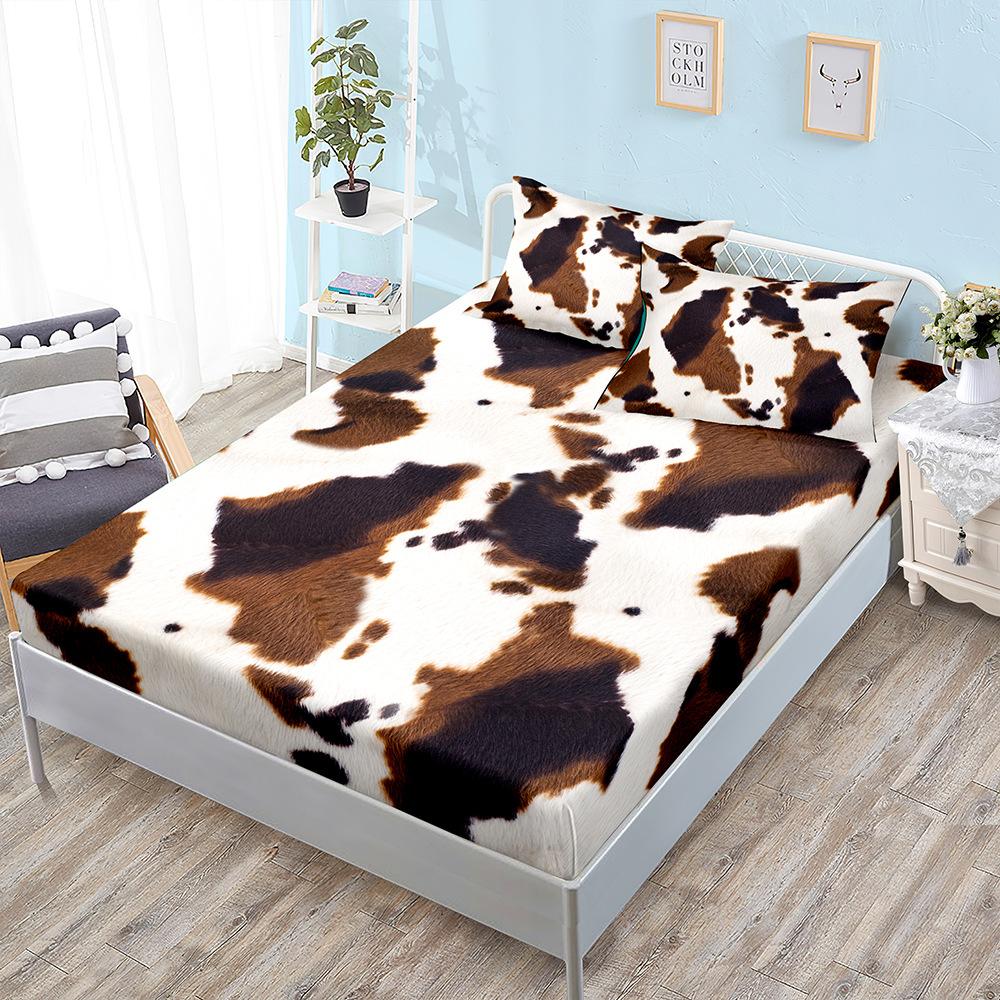Animal Fur Texture Bed Hat Three-Piece Bed Cover Pillowcase Mattress Protective Cover