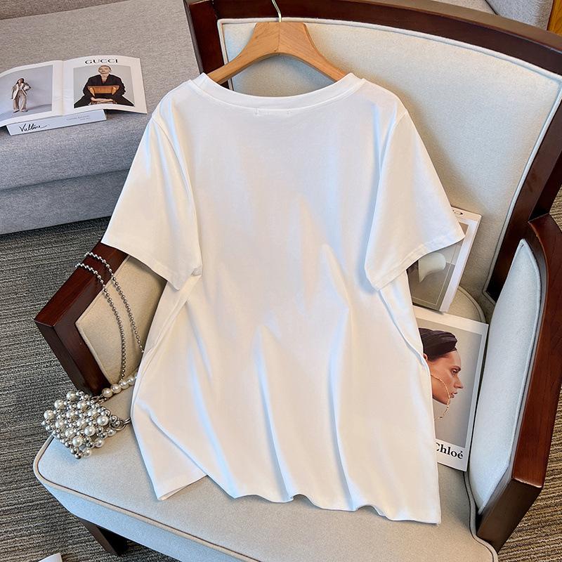 Women's Plus Size Slimming Round Neck Mid-Length Short-Sleeve T-Shirt (Sizes 200-350 jin, Style 6509)