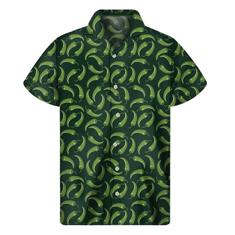 Buntes Chili-Musterhemd für Herren 3D-Druck Pfeffer Hawaiihemden Sommer Knopf Kurzarm Tops Street Revers Aloha Bluse