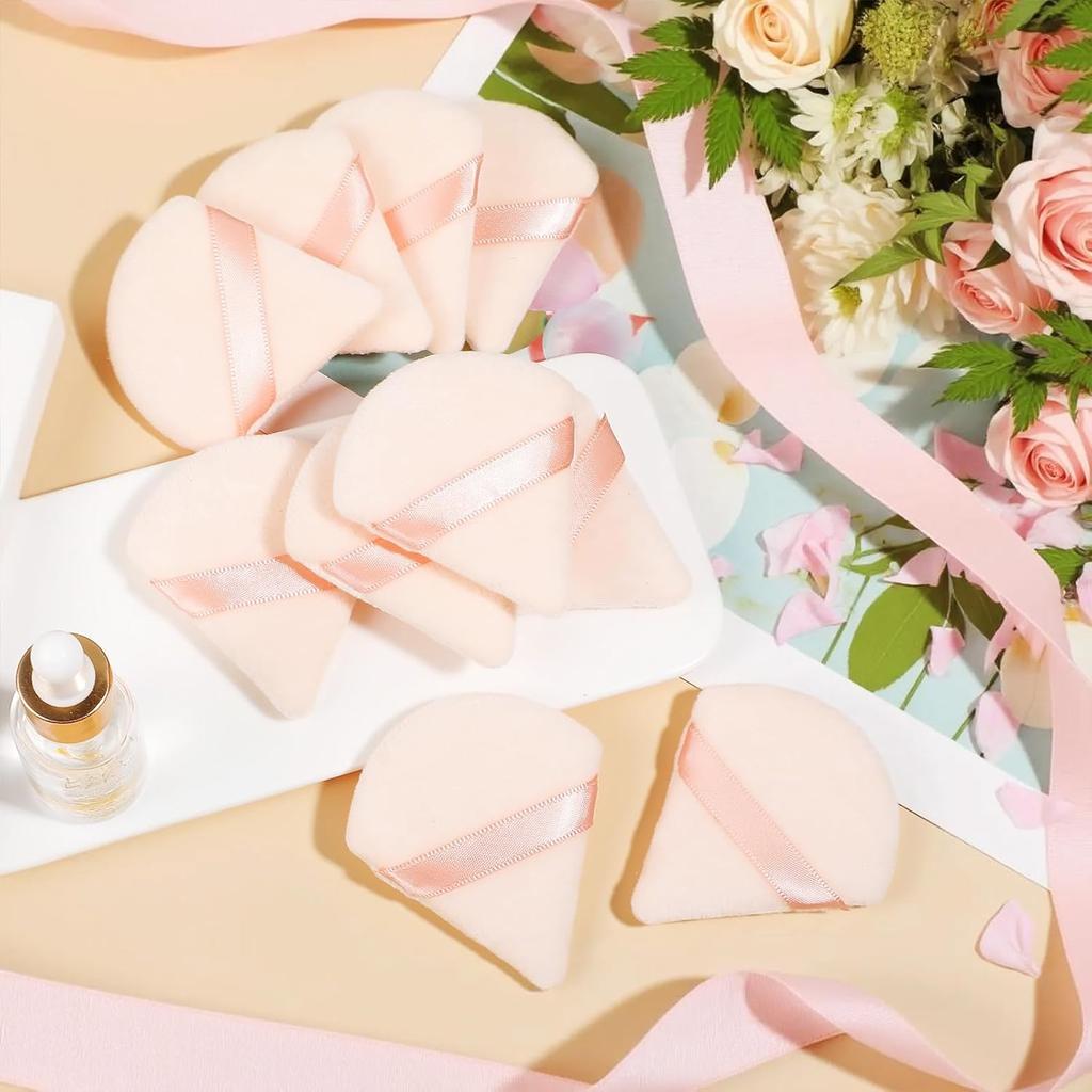 10 Pcs Triangle Powder Puff, Soft Face Powder Puffs Beauty Sponge Makeup Velour Puff Beauty Makeup Tools for Loose Powder and Cosmetic Foundation