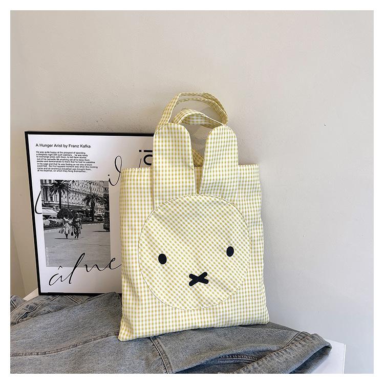 

Модная женская сумка для внешней торговли, весна-лето 2025, свежая синяя клетчатая модная тканевая сумка большой вместимости, повседневная наплечная сумка в зарубежном стиле жёлтый