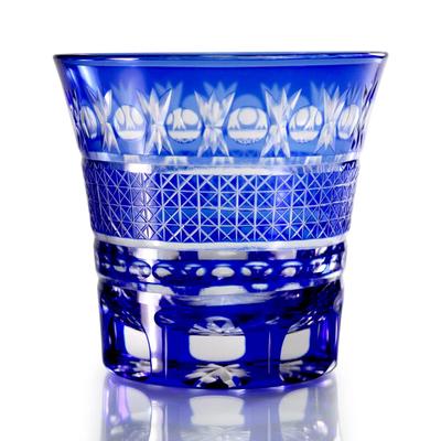 GREEM MARKET Crafts with Wooden Box Glasswork Kiriko Glass Cup Shochu Glass Kiriko Glass Product GMS00726 Number (Blue)