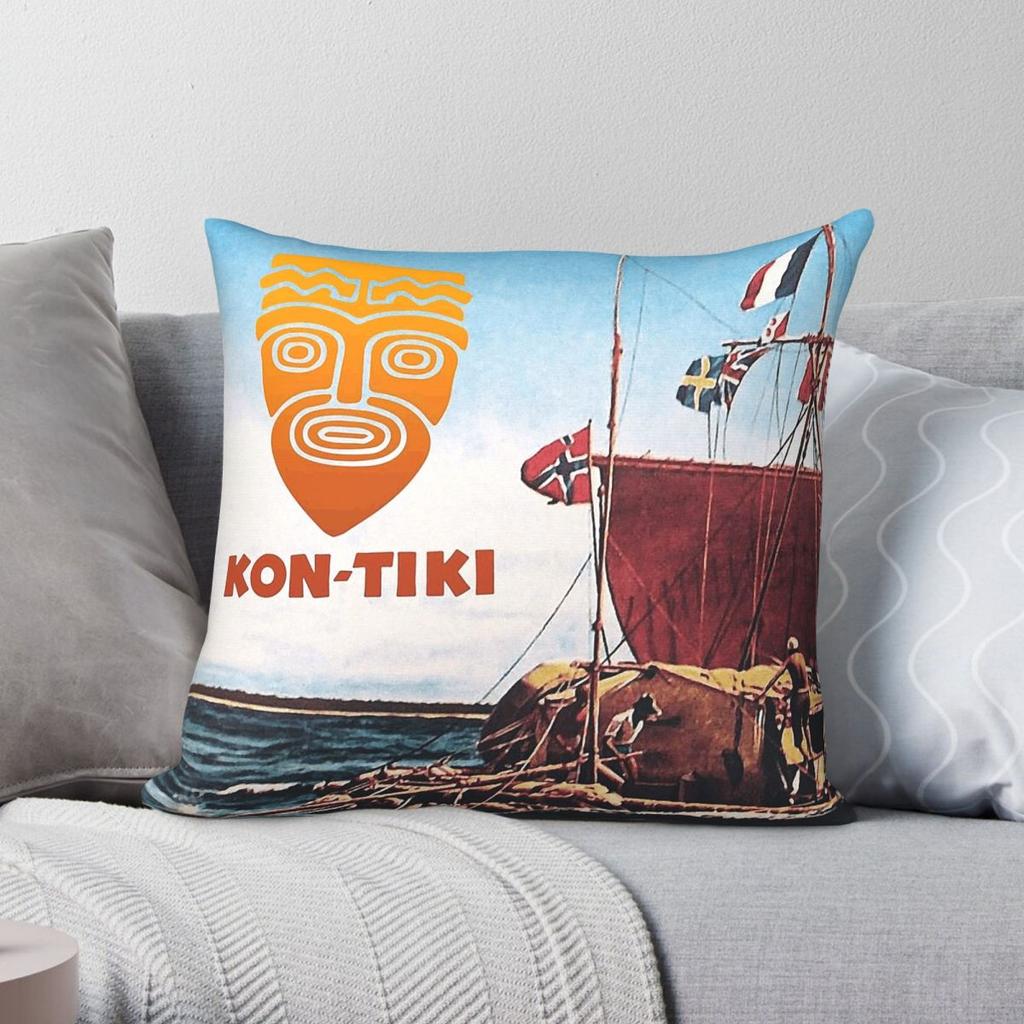 Kon Tiki Emblem Thor Heyerdahl Square Pillowcase Polyester Linen Velvet Printed Zip Decorative Throw Pillow Case Car Case x