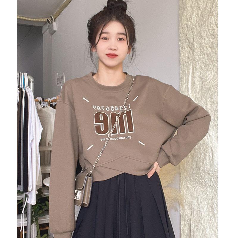 

Большой американский принт, пуловер с круглым вырезом – Универсальный кроп-топ с длинным рукавом L (recommended 110-130 jin) хаки