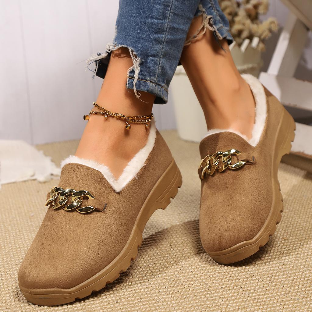 Fashion Luxury Sheep Fur Lined Loafers Women Lambswool Shoes Ladies Winter Slip On Furry Flats Cotton Wool Mocasine Femme Barefoot Boots