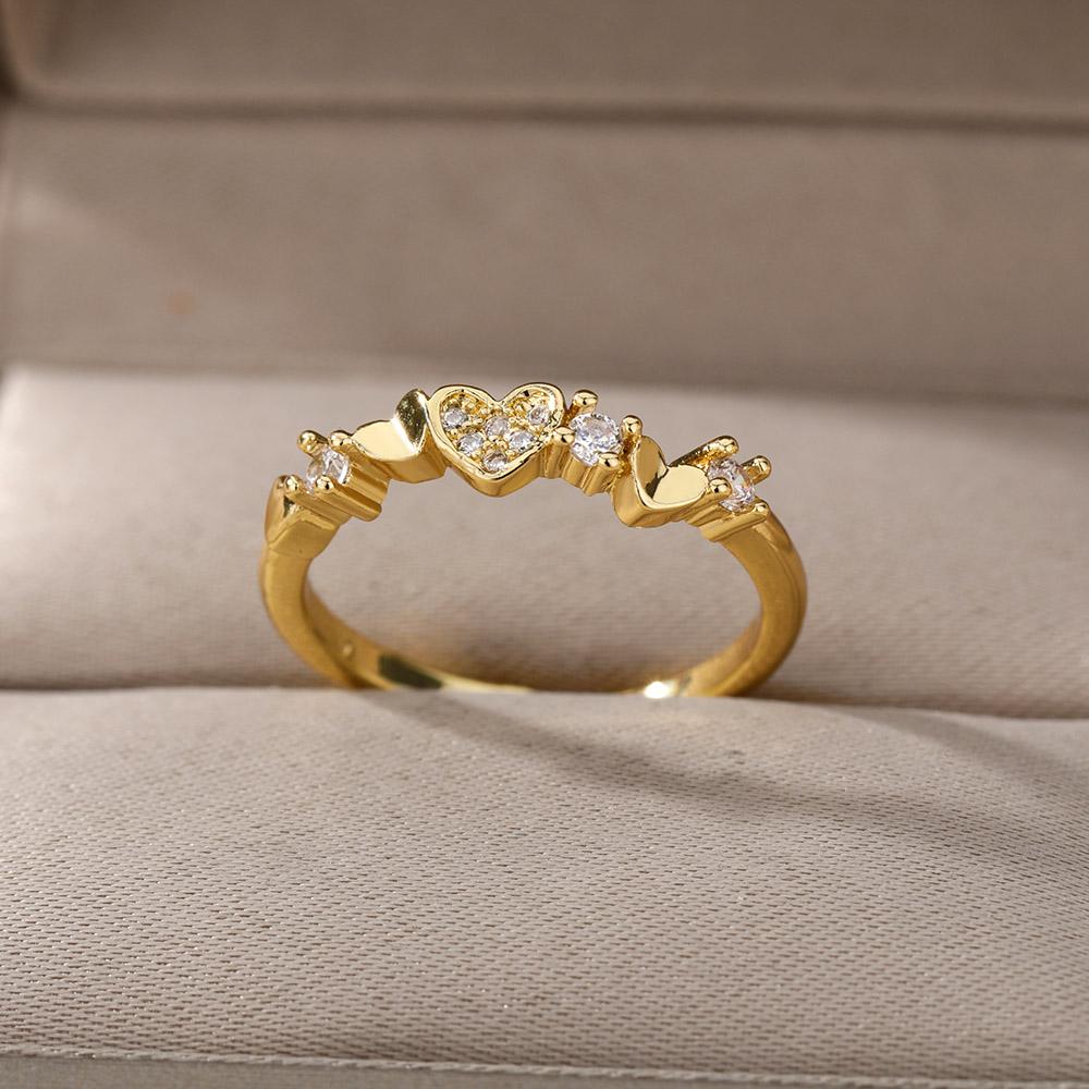 Gladde Dubbele Hartringen Voor Vrouwen Roestvrij Staal Zirconium Hart Liefdesring Verstelbare Vingerring Kerstsieraad Huwelijksgeschenk