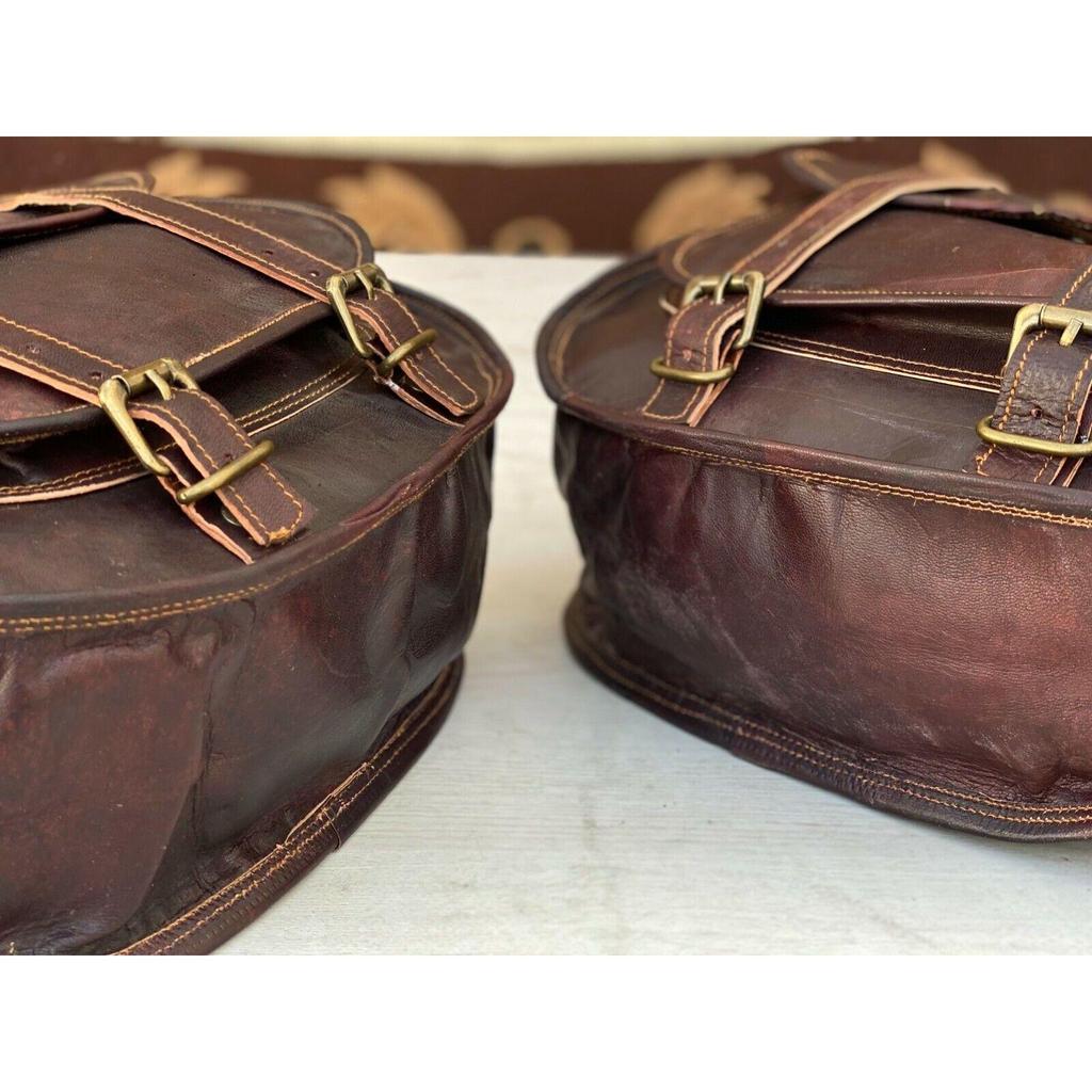 13 Zoll großes Leder-Motorrad, 1 Paar Satteltaschen, Gepäcktaschen(Dunkelbraun)