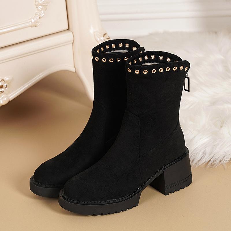 Coarse Heel Fashion Boots 2025 Autumn and Winter Cotton Shoes Piled Thickened Fashion Boots Platform Women's Shoes Winter Super Fire High Heel Short B