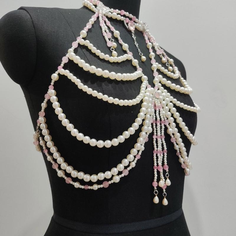 Adjustable Pearls Body Jewelry Body Chain Decoration for Trendy Women Strapless Dresses and Casual Stylish Outfits