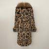 OFTBUY 2024 Winter Real Rabbit Fur Leopard Print Women Coat  Long Raccoon Fur Collar Coat Fur One-piece Thickened Warm Overcoats