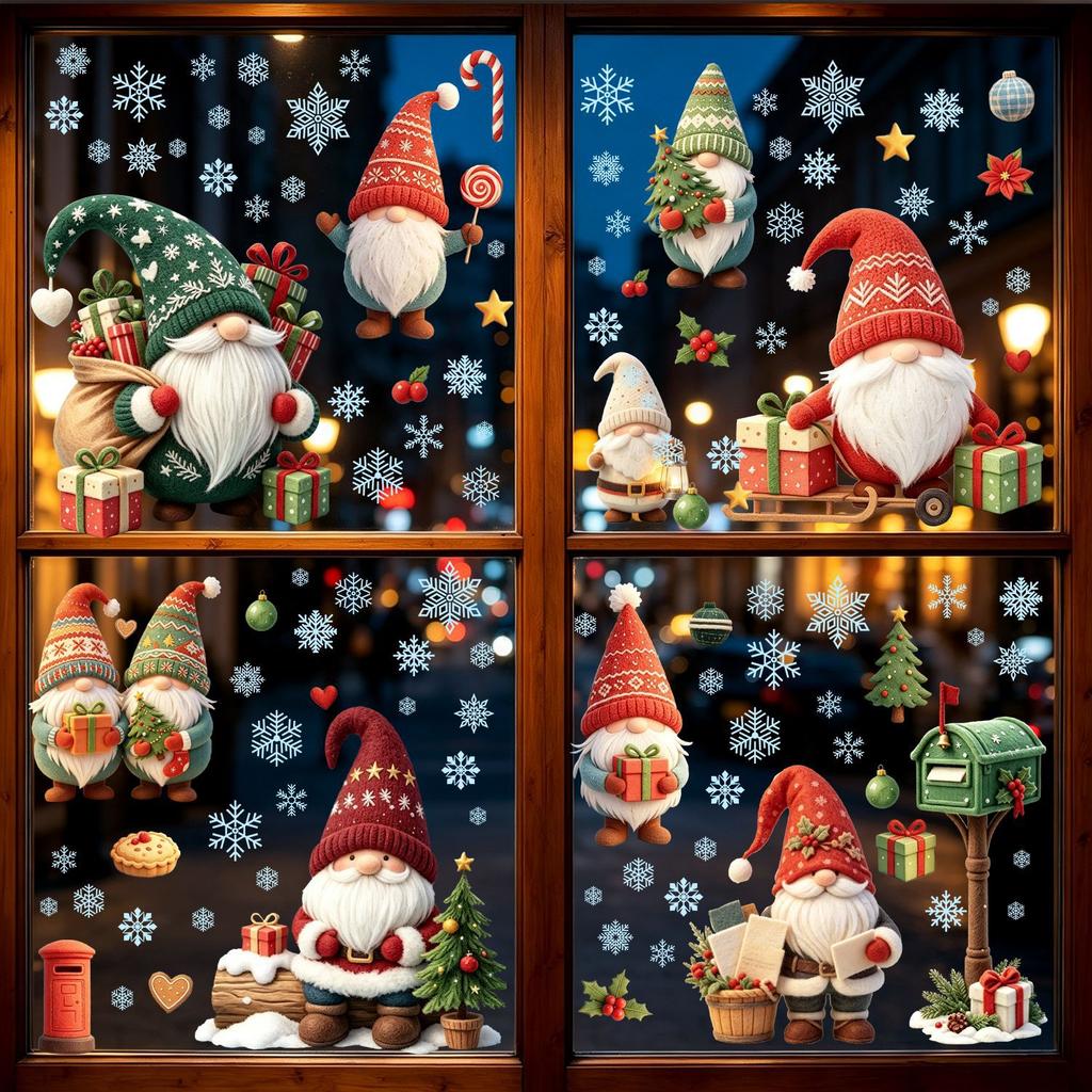 Christmas Faceless Dwarf Dwarffolk Static Window Sticker Does Not Damage Glass for Living Room Windows