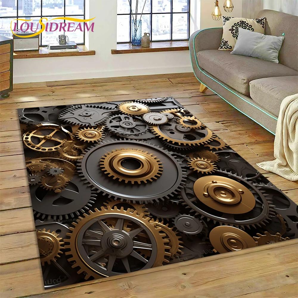 3D Mechanical Cogs Gears Steampunk Rug Carpet for Living Room Bedroom Decor,floor Mat Non-slip Decoration for Sofa Doormat Gifts