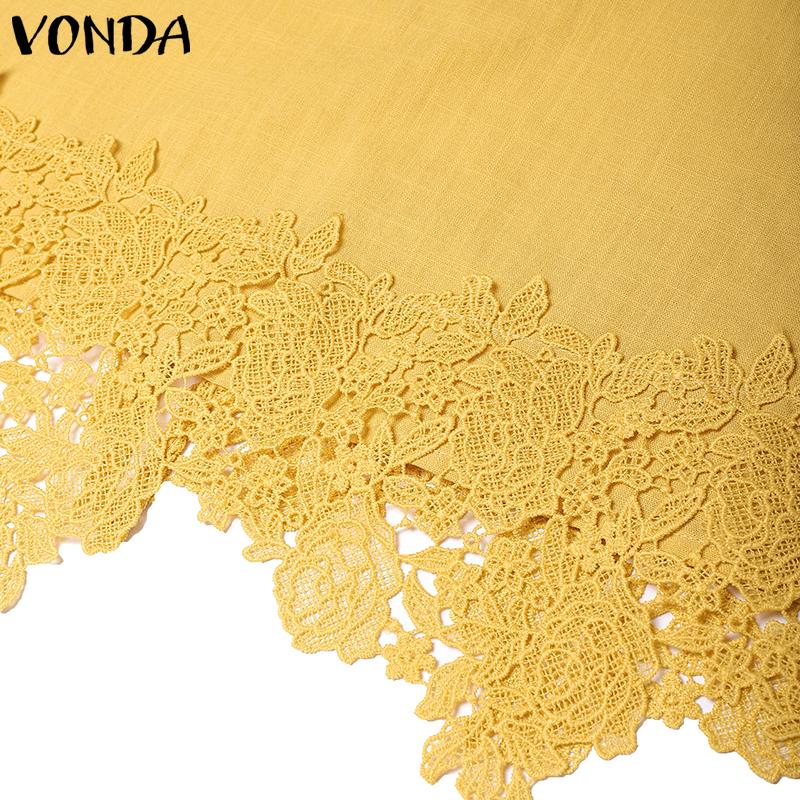 VONDA Women O Neck Sleeveless Back Bow Lace Crochet Patchwork Casual Tank Tops