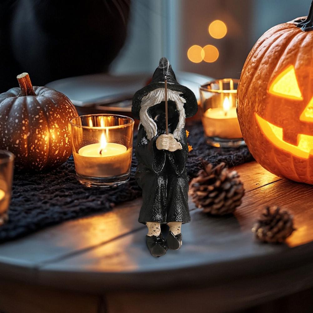 Halloween Witch Decor with Effect Enchanting Witch Statue Incense Burner Figurine Set for Home Decor Halloween for Kitchen