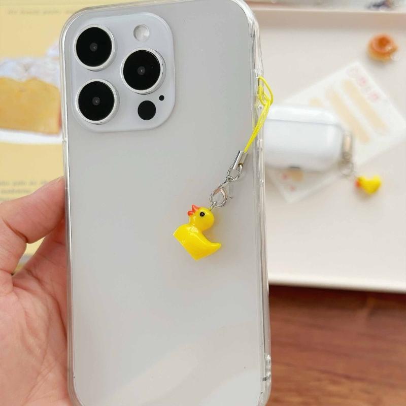 Gelbe Ente Handy-Anhänger Harzgefertigter Tier-Schlüsselanhänger Taschenanhänger Tragbares Mode-Rucksack-Accessoire für Frauen