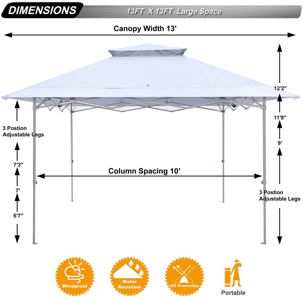 ABCCANOPY One Touch Tarp Tent 3mx3m Easy Tent with Center Lock High Strength Steel Frame Sun Shelter Thermal Awning with Caster Bag (White)