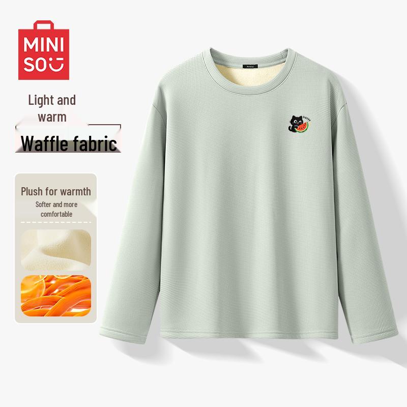 MINISO Men s Fleece-Lined Loose Fit Round Neck Long Sleeve T-Shirt XL