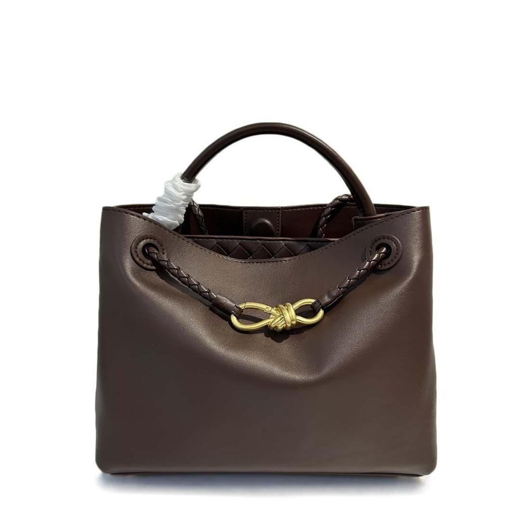 Höst/Vinter 2024 Damväska i Platt Läder för Axel med Metallknutspänne - Crossbody-handväska med Stor Kapacitet