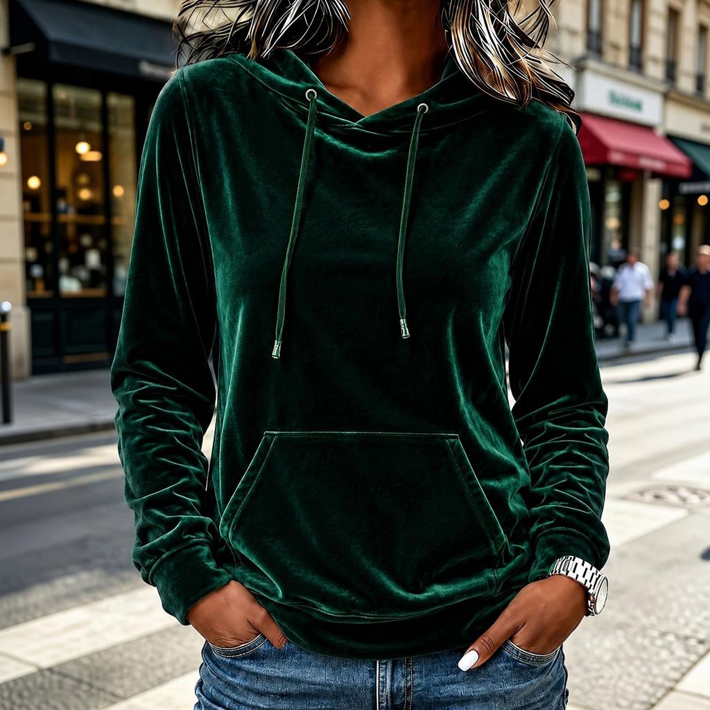 Women's Velvet Hoodie Long Sleeve Casual Pullover Sweatshirt in