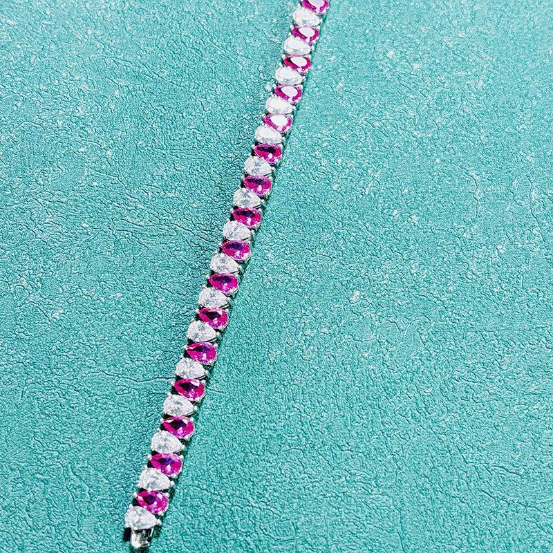 Hochwertiges zweifarbiges S925 Sterling Silber Tropfen Zirkon & Zucht Rubin Armband