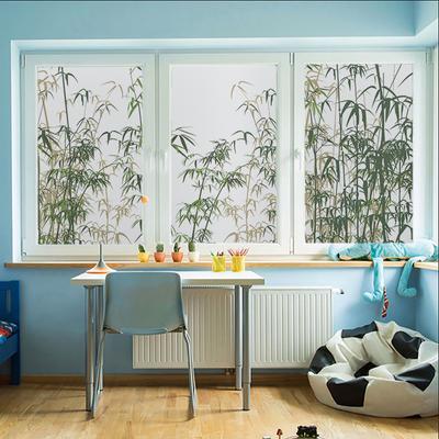 Sichtschutzfolie für Fenster mit chinesischem Bambuswald-Muster, Bambuslandschaft, Buntglasfolie, Milchglasfenster, statisch haftender Glasaufkleber