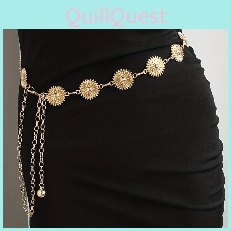 Daisy Metal Decorated Flower Carved Waist Chain Women Fashion Waist Jewelry