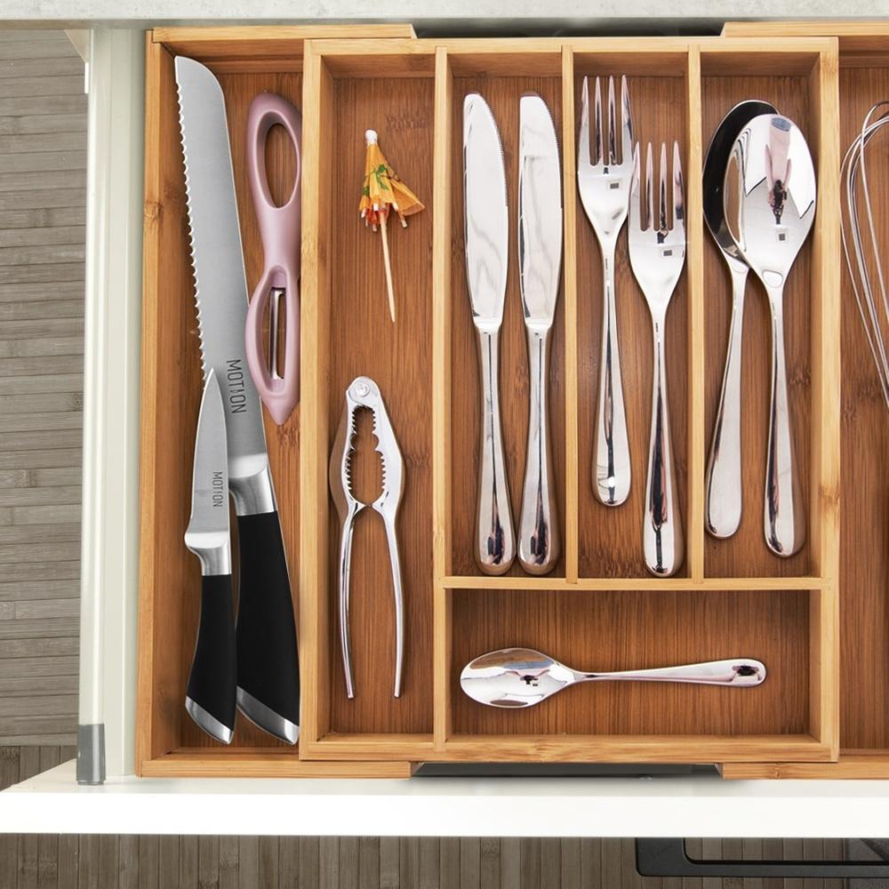 Organizer Bambusowy Rozsuwany Wkład do Szuflady Sztućce Przybory Kuchenne