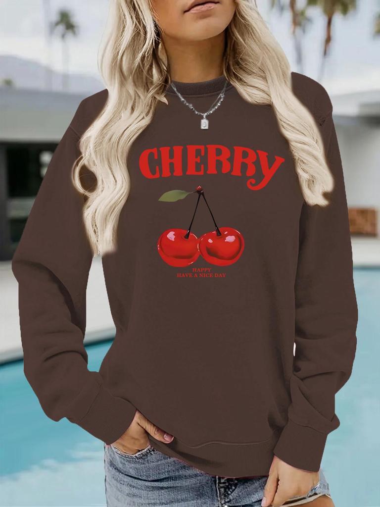 Women's Cherry Print Long-Sleeve Pullover Hoodie