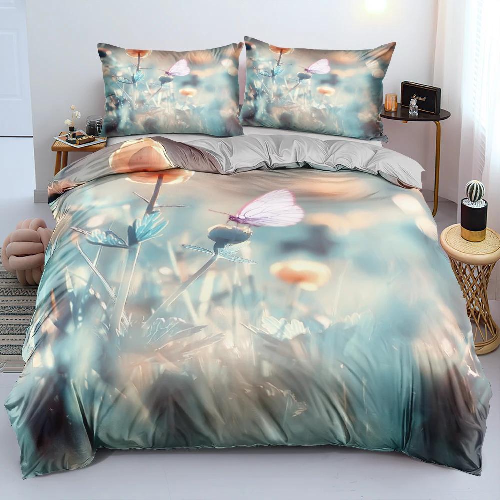 3D Floral Beding Set Rose Sureal Scene Concept Artwork Soft Duvet Cover King Quen Sized Dimensions Colorful Flowers Gren Soft Warm Comforter Cover