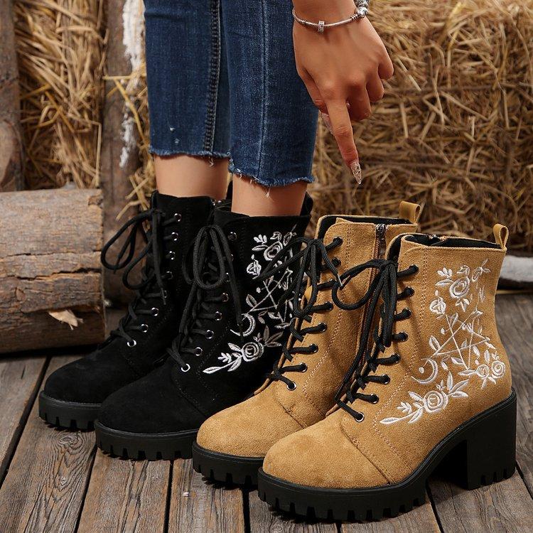 2026 new Flower Platform Boots Chunky Punk Suede Leather Womens Gothic Shoes Nightclub Lace Up Back Zipper High Quality
